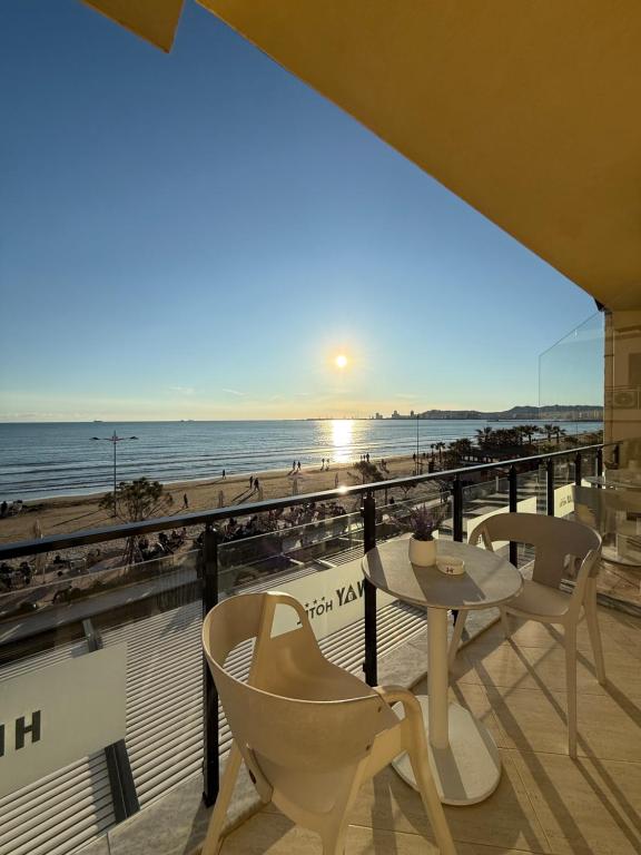Balcony at sunset over the Durrës beach